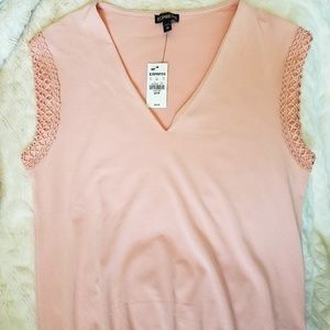 EXPRESS Blush Pink/ Peach Lace Cap-Sleeve Top XS